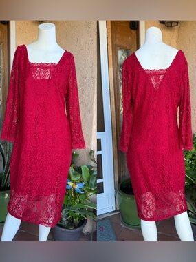 Candie's Red Lace Overlay Midi Dress (XL)